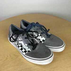 Vans Low Top Skate Shoe Grey White Checkerboard Sneaker Youth Boys 6 Casual
